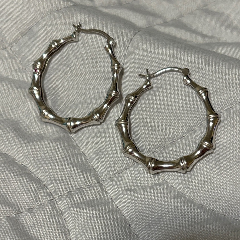 Chic Silver Bamboo Hoop Earrings